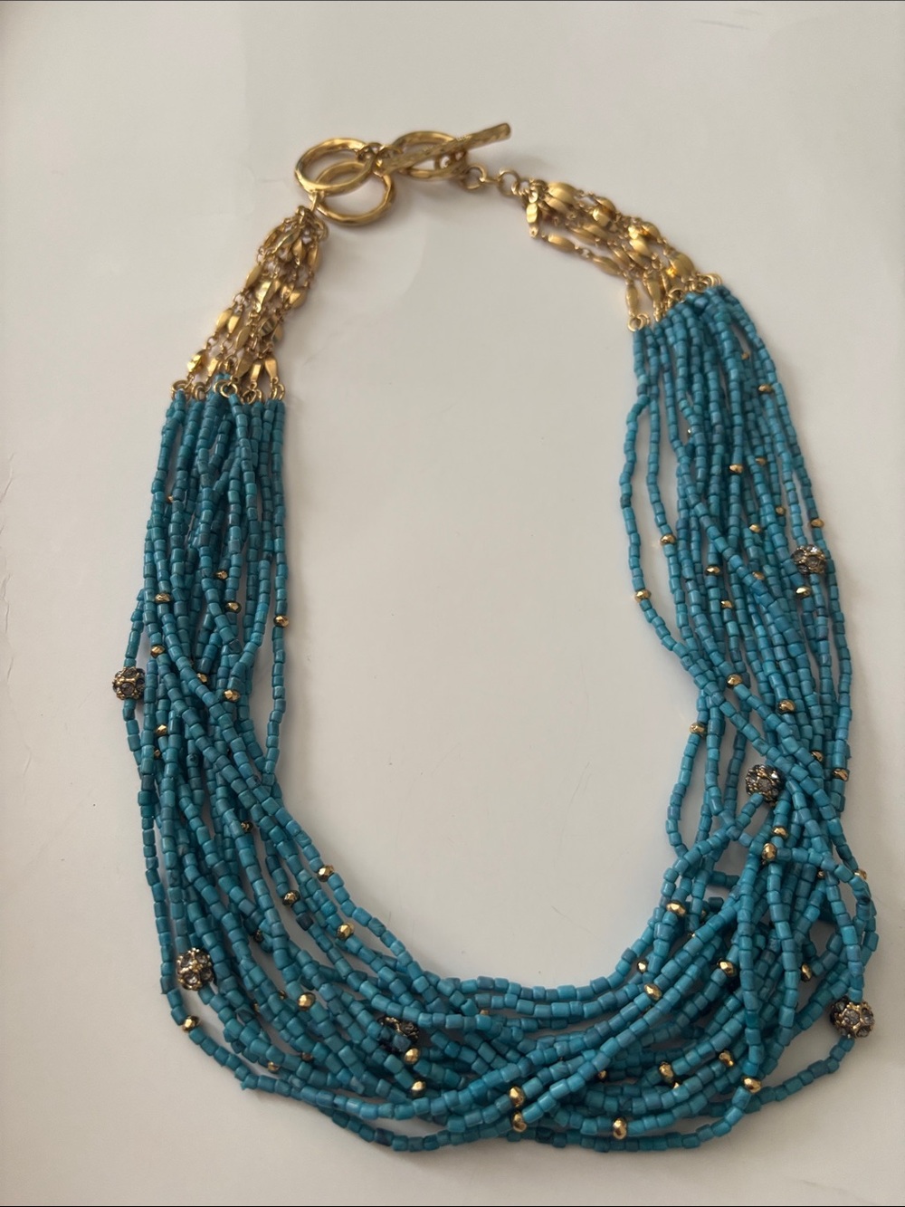 Multi-Strand Turquoise Beaded Necklace with Gold Accents - Picture 5 of 8